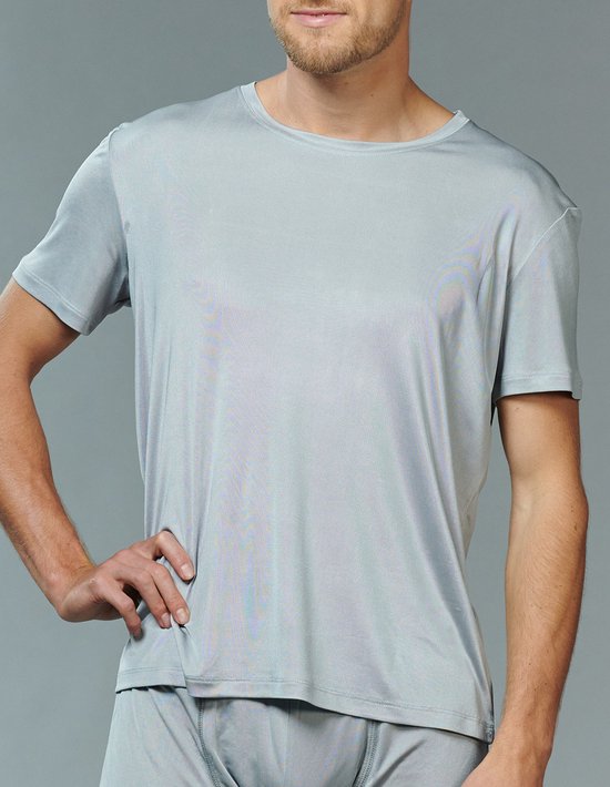 Zijden Heren T-Shirt Rondhals Grijs Large - 100% Zijde