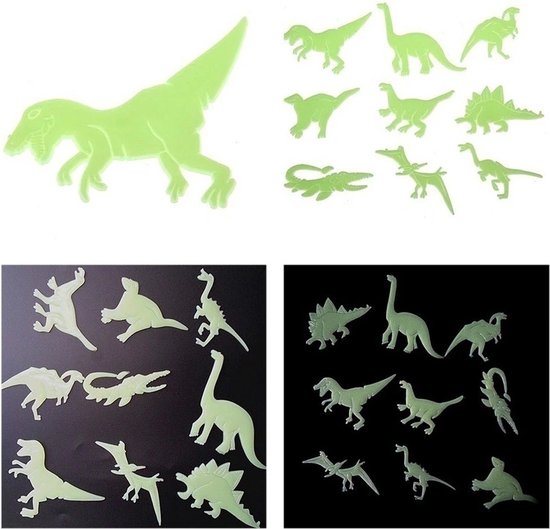 Glow in the dark Dino's - Dinosaurus figuurtjes op de muur - Decoratie - Glow in the dark - 9stuks