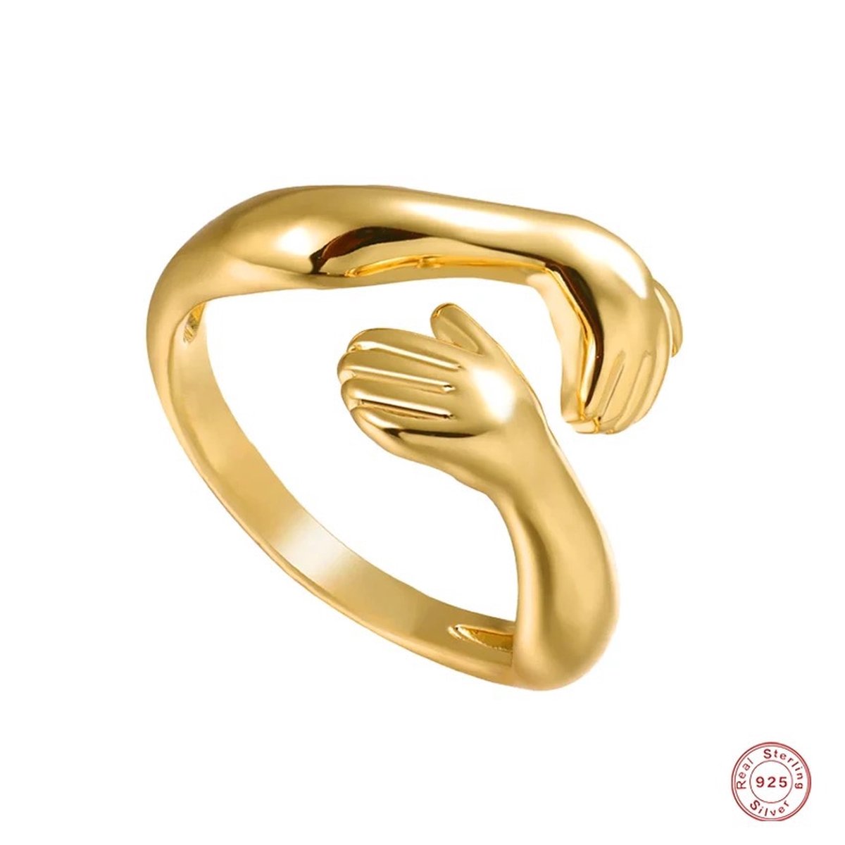 Borasi Collection Knuffel Ring | 925 Zilver | Goud | Knuffelring | Handen | Vriendschapsring | Hug | Verstelbare Ring | Vrouwen Cadeau | Moederdag | Moederdag cadeau - Borasi