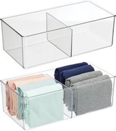 boîte de rangement avec 2 compartiments – organiseur de tiroir pratique pour la chambre à coucher – système de rangement idéal pour vêtements et accessoires en plastique sans BPA – lot de 2 – transparent