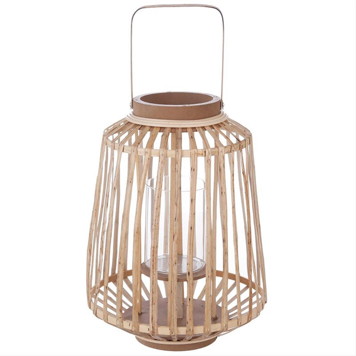 Rotan Deco Lantern en Glass Candle Glass 12cm - Overig - Zwart - Zwart - SILUMEN