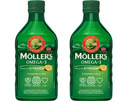 Möller’s Omega-3 Levertraan Citroen - 2 x 250ml - Omega-3 visolie – Levertraan vloeibaar – Levertraan met smaak van citroen