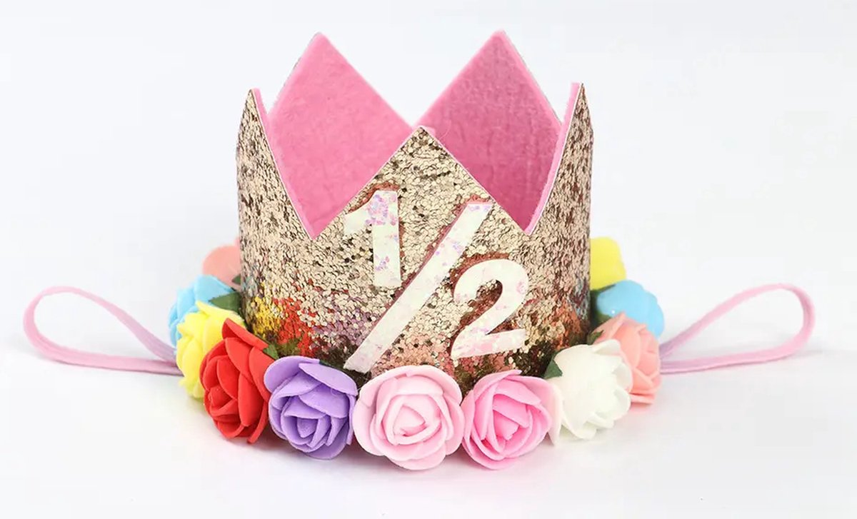 Alaoo 4 jaar verjaardagskroon, verjaardagskroon voor meisjes, verjaardagshoofdband met glittercijfers en rozenbloemen, perfect voor kinderverjaardagsfeesten en feestjes