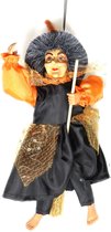 Creation decoratie heksen pop - vliegend op bezem - 35 cm - zwart/oranje - Halloween versiering