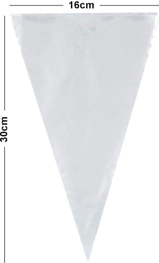 Fako Bijoux® - 100x Sachets Cône Cellophane 30x16cm - Sachet Cône Transparent - Sachet Friandises - Sachet Bonbons - Y Compris Bandes de Fermeture - 16x30cm - 100 Pièces