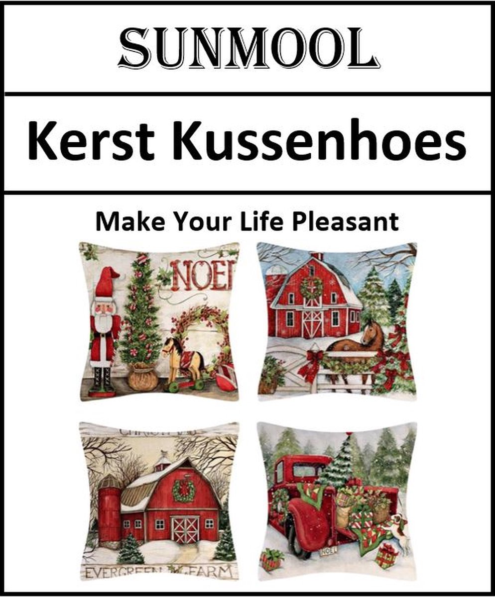 SUNMOOL Kerst Kussenhoes - Kussenhoes - Pillow cover - 45 x 45cm - Type D - 4Stuks – foto 3