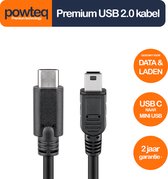 Powteq - 1.8 meter premium USB C naar USB mini kabel - USB 2.0 - Zwart