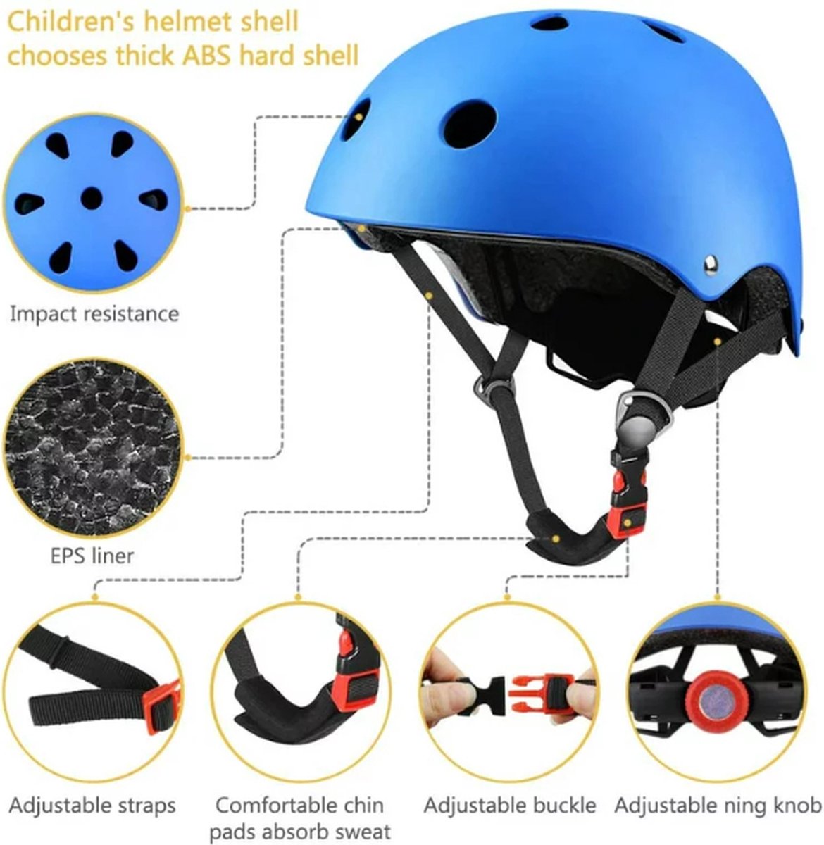 Hunta® Kinderhelm Maat S – Blauwe Verstelbare Fiets- en Skatehelm – 48-54 cm – Voor Fietsen, Skaten, Skateboarden en Steppen — afbeelding 7