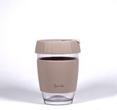 keukengerei Glazen koffiemok om mee te nemen, vaatwasmachinebestendig en lekvrij, duurzame koffiebeker van glas, herbruikbare koffiemok (350 ml, steen)