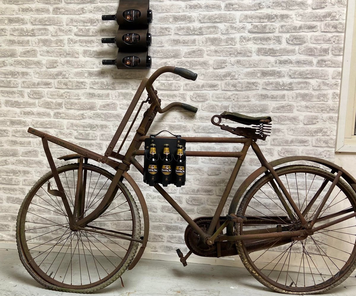 Dries Design D3SD - bierfleshouder - fiets bierfles houder - flessendrager - flessendrager fiets - fiets oldtimer - blikjes houder - blikjes houder fiets - zwart - leder