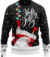 JAP Christmas Kersttrui met lichtjes voor kinderen (maat 122/128) - 100% Gerecycled - Kriebelt niet - Kerstcadeau - Foute Kersttrui jongens en meisjes (7/8 jaar) - Holly Jolly - Zwart