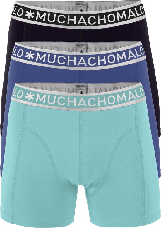 Muchachomalo Solid Heren Boxershorts - 3 pack - Zwart/Turqoise/Blauw - Maat XXL