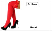 5x Paar overknie kousen rood met strikje - Stay-up - Dans thema party fun feest festival optocht verjaardag