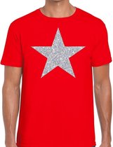 Zilveren ster glitter t-shirt rood heren S