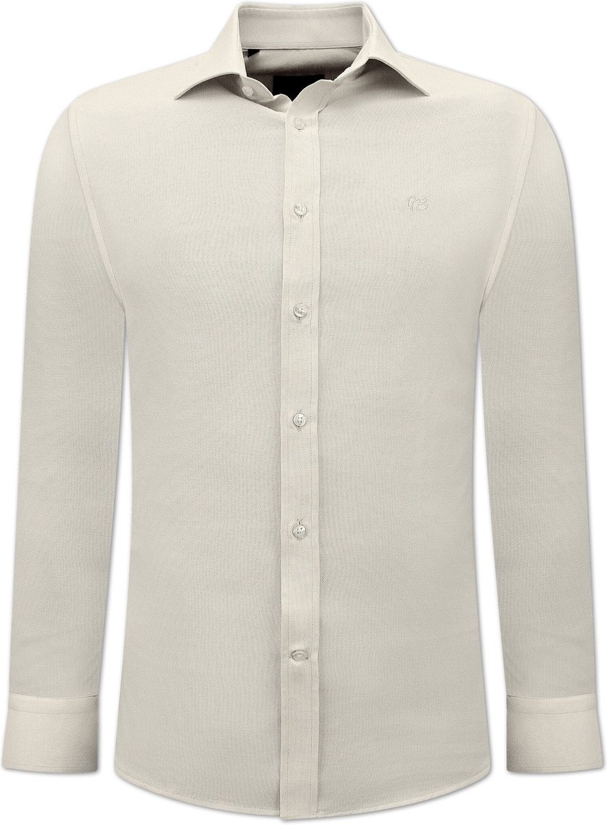 Oxford Effen Blouse Heren - Slim Fit Stretch - Beige