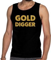 Gouden golddigger glitter tanktop / mouwloos shirt zwart heren - heren singlet Gouden gold digger M