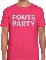 Foute party zilveren glitter tekst t-shirt roze heren - Foute party kleding L