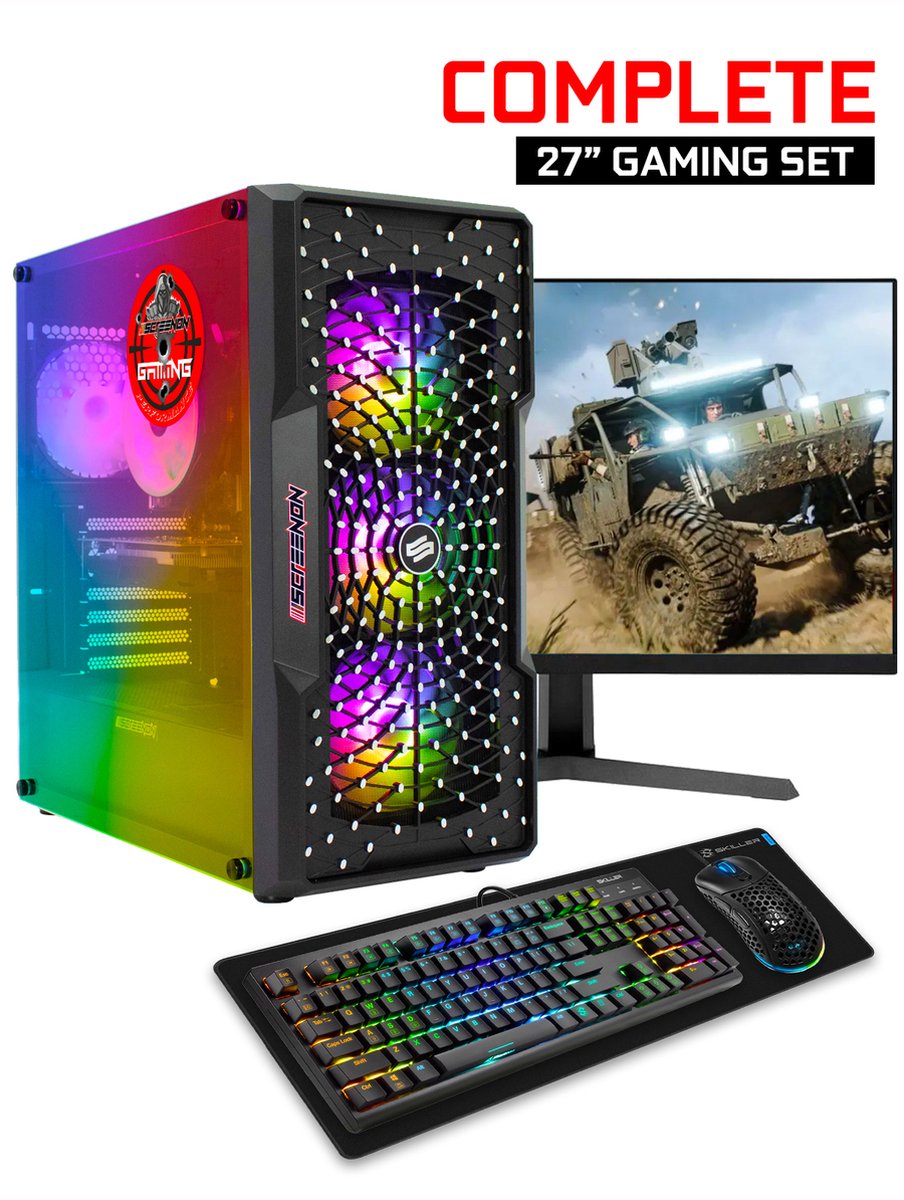 ScreenON - Gaming Set - X54196 - V2 (GamePC.X54196 + 27 Inch Monitor + Toetsenbord + Muis)