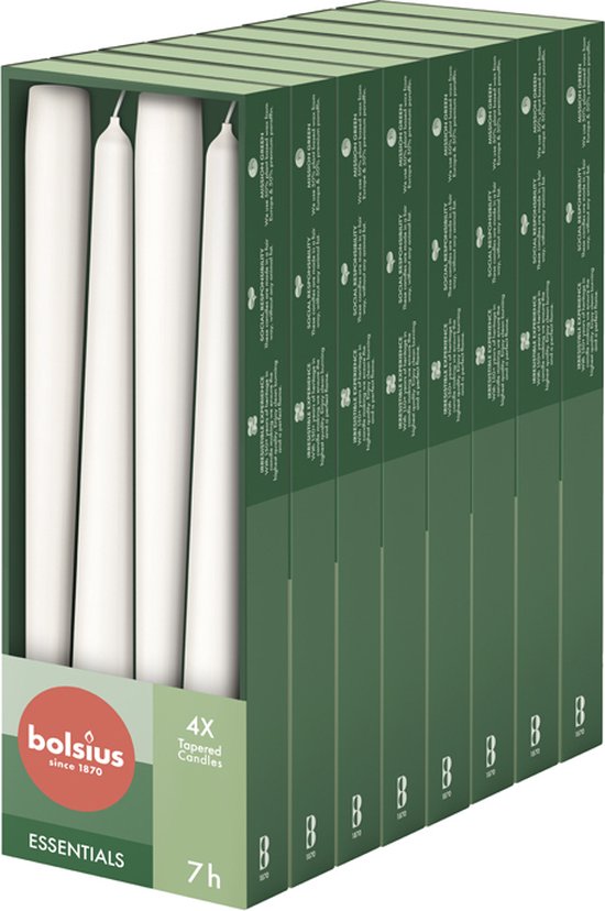 Bolsius - Gladde Dinerkaarsen - 24,5 cm - 32 stuks - Wit