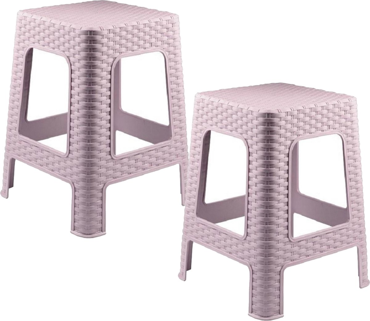 Plasticforte Keukenkrukje/opstapje - 2x - rotan - roze - kunststof - 36 x 36 x 45 cm