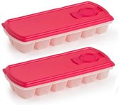 PlasticForte IJsblokjesvorm met deksel - 2x - 12 ijsklontjes - kunststof - fuchsia roze