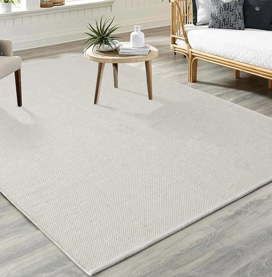 the carpet Boho Natur Wool Handgeweven wollen tapijt in natuurlijke Scandinavische boho-look, handgemaakt voor een unieke stijl, 120x170