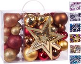 BRUBAKER Set de Boules de Noël 50 pièces avec cime d'arbre - Décorations pour sapins de Noël en rouge, or et Goud