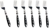 6 vorken, vleesvork, eetvorken, in set, braadsvork voor gedekte tafel, 3-voudig geklonken, tafelvork, bestek, handvat, zwart, landelijke stijl, bistroset, uitbreidbaar