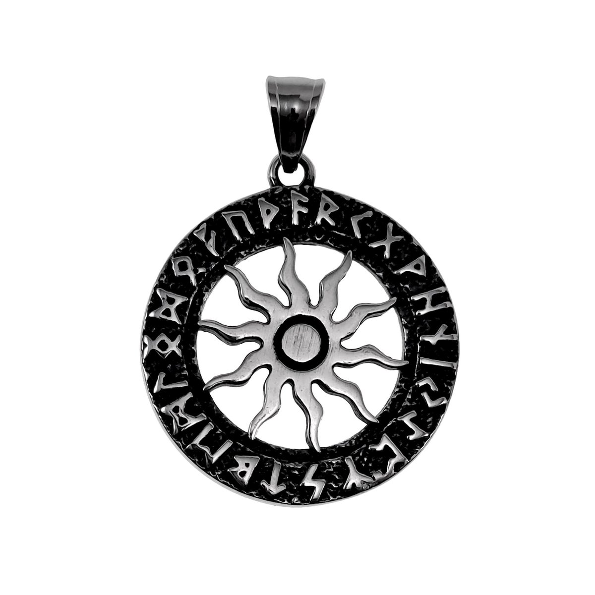 Grote - Rond Hanger Unisex - Scandinavisch Hanger - Roestvrij Staal - Noorse Viking-Zonbeschermingssymbool Hanger