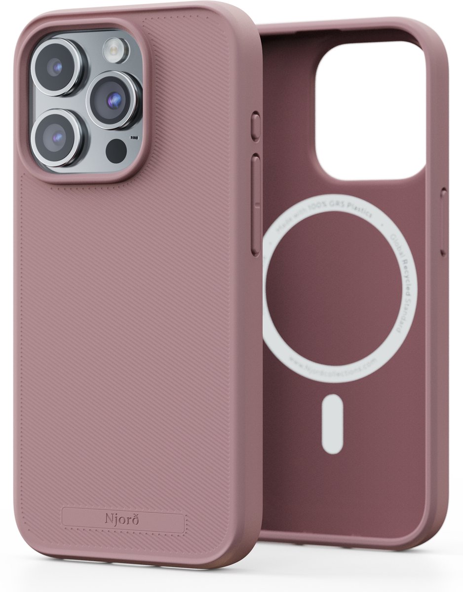 Njord Collections 100% GRS telefoonhoesje - Geschikt voor iPhone 15 Pro – Gerecyled Plastic - Duurzaam Telefoonhoesje - 2m valbescherming - Mag Compatibel – Roze