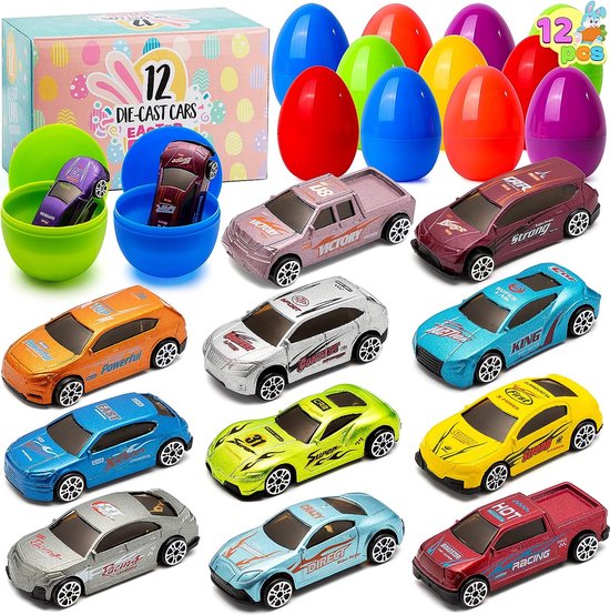 JOYIN 12 Oeufs de Pâques pré-remplis avec jouets de voiture moulés sous  pression pour