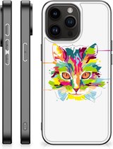 GSM Hoesje Geschikt voor iPhone 15 Pro Max Mobiel TPU Hardcase met Zwarte rand Cat Color