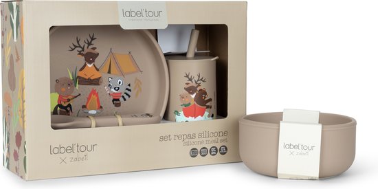 Label’tour - Kinderservies - Siliconen baby servies - BPA-vrij baby servies - Onbreekbaar - Kraamcadeau - Kraamcadeau Meisje - Kraamcadeau Jongen – Magnetron bestendig - Vaatwasser bestendig – Vier delig baby servies – Antislip Babybord