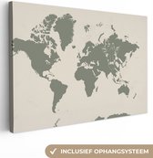 Canvas Wereldkaart - 90x60 - Wanddecoratie Wereldkaart - Dieren - Giraf