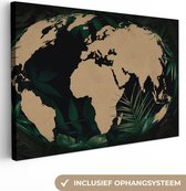Canvas Wereldkaart - 60x40 - Wanddecoratie Wereldkaart - Wereldbol - Planten