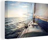 Canvas Schilderij Zee - Zeilboot - Zon - 120x80 cm - Wanddecoratie