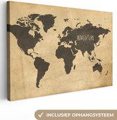Canvas Wereldkaart - 120x80 - Wanddecoratie Wereldkaart - Quote - Vintage