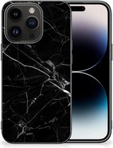 Transparant Hoesje Geschikt voor iPhone 15 Pro Smartphone Hoesje met Zwarte rand Marmer Zwart