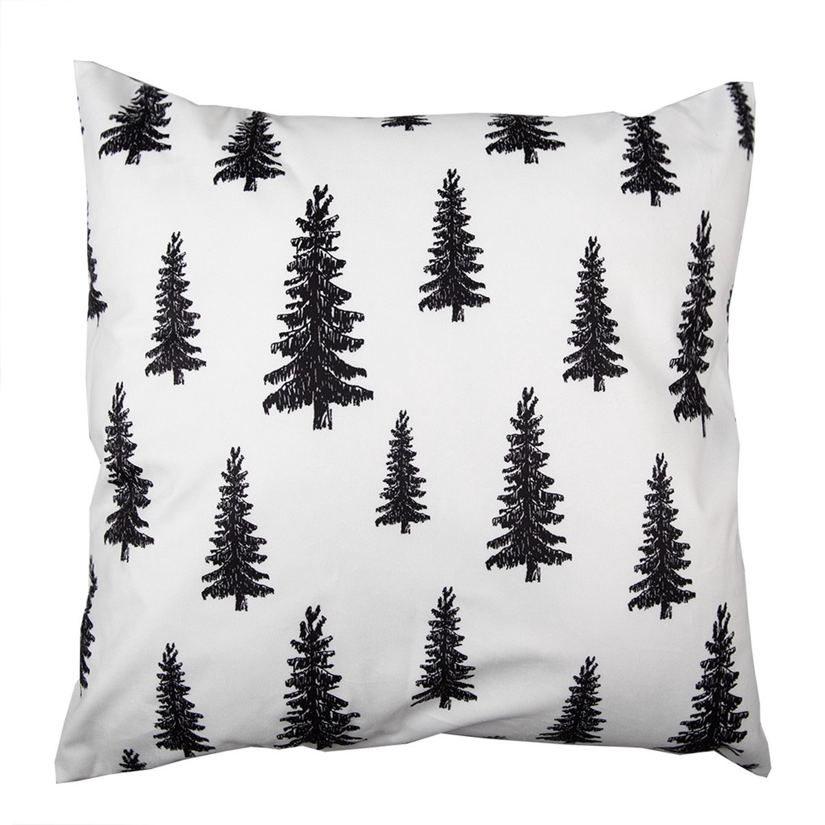 Clayre & Eef Kussenhoes 45x45 cm Zwart Wit Polyester Kerstbomen Sierkussenhoes