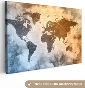 Canvas Wereldkaart - 120x80 - Wanddecoratie Wereldkaart - Abstract - Kleuren