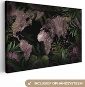 Canvas Wereldkaart - 180x120 - Wanddecoratie Wereldkaart - Luxe - Planten