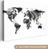 Canvas Wereldkaart - 90x60 - Wanddecoratie Wereldkaart - Verf - Goud