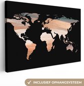 Canvas Wereldkaart - 60x40 - Wanddecoratie Wereldkaart - Verf - Koper