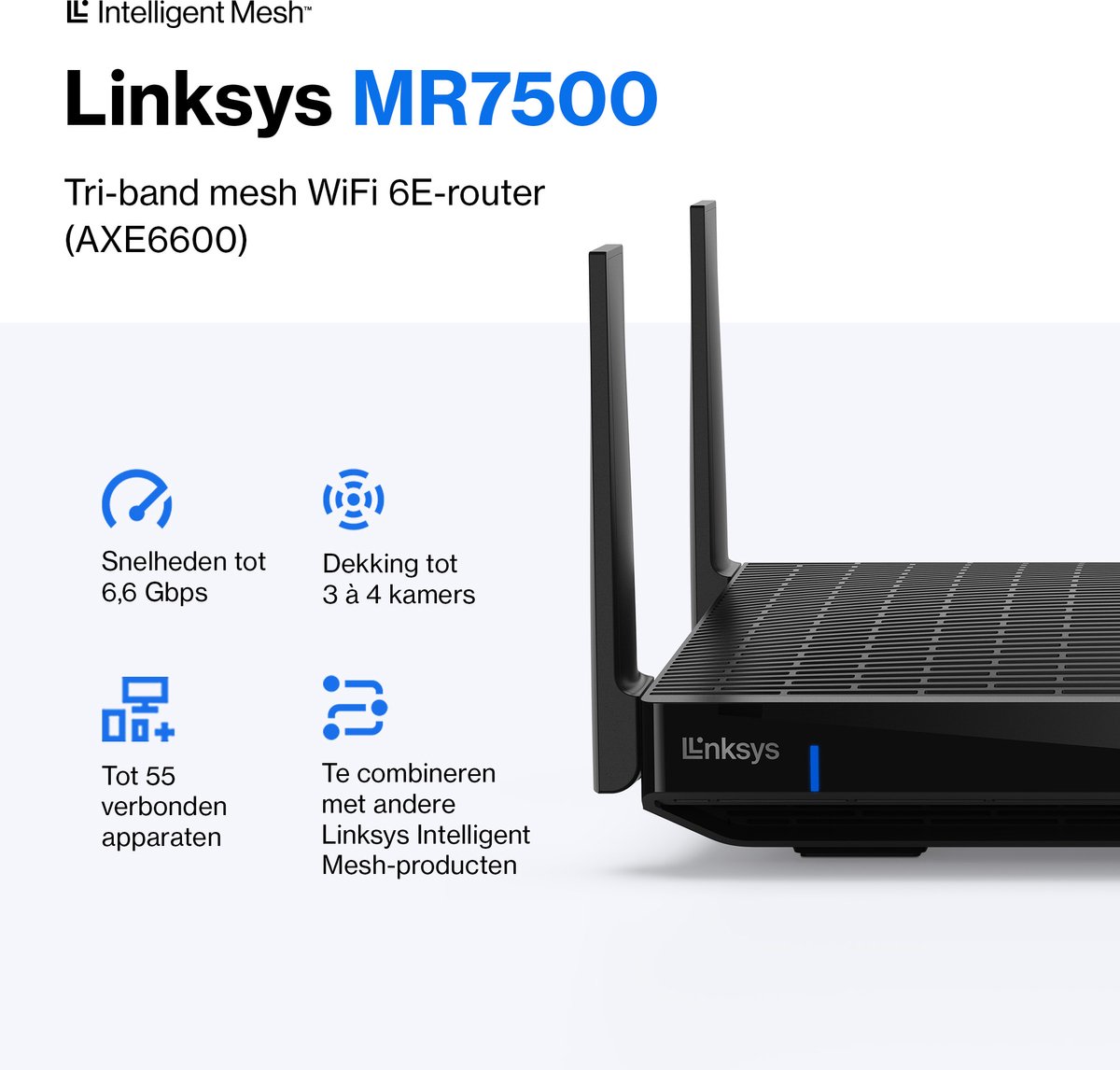 Linksys Hydra Pro 6E MR7500 - Router - Mesh WiFi - 6600 Mbps - WiFi 6E - Tri-Band - Zwart – foto 3