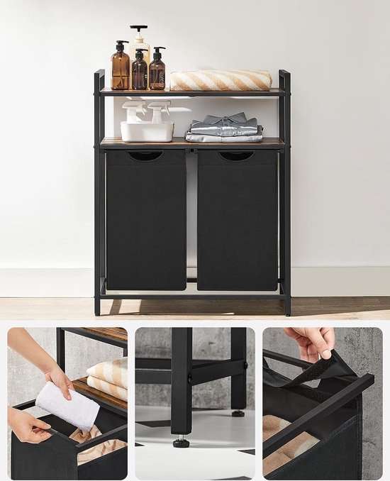 Panier à linge Furnstar avec 2 étagères - 46 L - 73×33×92cm - Marron