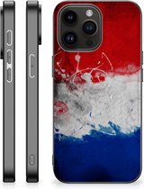 Mobiel TPU Hard Case Geschikt voor iPhone 15 Pro Max Telefoon Hoesje met Zwarte rand Nederlandse Vlag