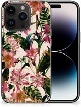 Leuk TPU Back Case Geschikt voor iPhone 15 Pro Telefoon Hoesje met Zwarte rand Bloemen