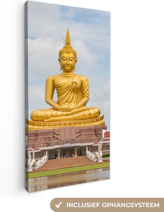 Canvas schilderij boeddha - Buddha beeld - Tempel - Natuur - Schilderijen op canvas - Canvas doek - 40x80 cm - Muurdecoratie