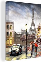 Canvas - Olieverf - Schilderij - Parijs - Stad - Eiffeltoren - 90x120 cm - Muurdecoratie - Interieur
