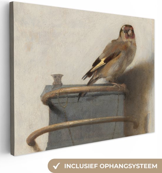 Canvas Schilderij - Het Puttertje - Oude Meester - 80x60 cm - Wanddecoratie - Hout Frame - Vogels - Woonkamer - Slaapkamer Decoratie - Accessoires